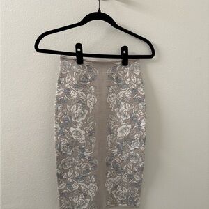 BCBGMaxazria Floral Lace Pencil Skirt in Beige and Light Blue